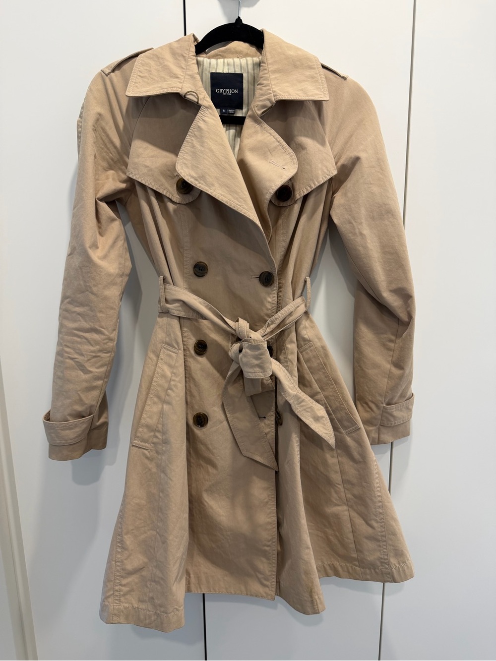Gryphon Taupe-Biege Double-Breasted Trench Coat with Belt